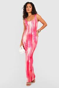 Boohoo Abstracte Maxi Jurk Met Lage Ronde Hals, Pink