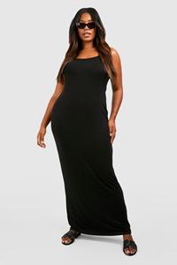 Boohoo Plus Maxi Jurk Met Bandjes En Lage Ronde Hals, Black