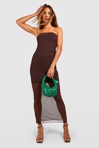 Boohoo Strapless Mesh Maxi Jurk, Brown