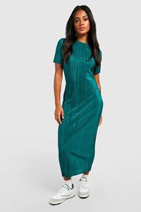 Boohoo Plisse Midaxi Jurk Met Kapmouwen, Bottle Green