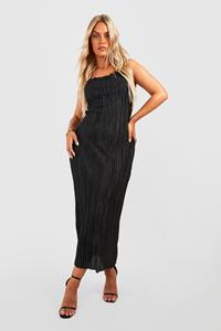 Boohoo Plus Plisse Maxi Jurk, Black