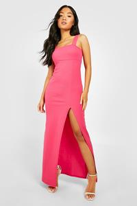 Boohoo Petite Gerecyclede Maxi Jurk Met Vierkante Hals En Split, Hot Pink