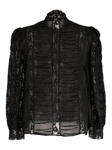 LoveShackFancy Jacque lace-panels silk shirt - Zwart