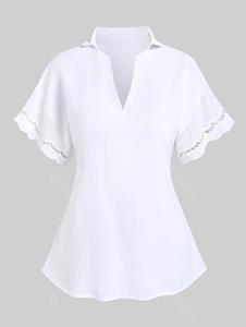 Rosegal Plus Size Hollow Out Short Sleeves Solid Textured Blouse