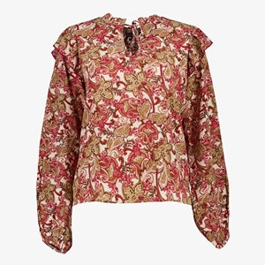 TwoDay dames blouse met ruches bruin/roze