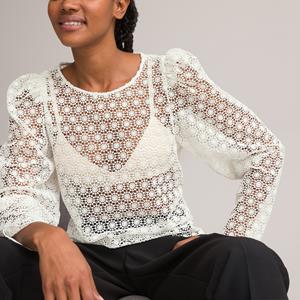 LA REDOUTE COLLECTIONS Blouse met ronde hals, in guipure kant