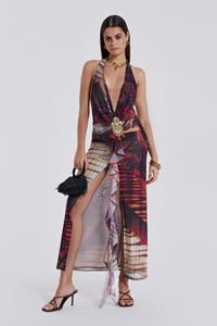 Jaded London Cindy Plunge Maxi Dress In Red