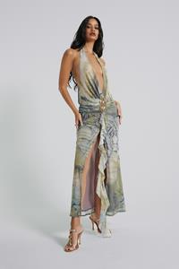Jaded London Cindy Plunge Maxi Dress In Green