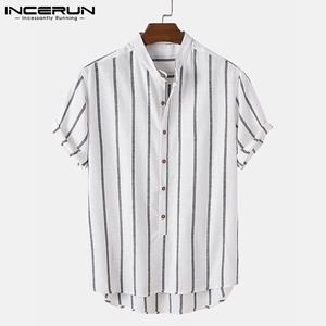 INCERUN Summer Men Short Sleeves Striped Tops Loose Shirts