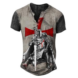 Haodingfushi 2023 Nieuwe Vintage Stijl Zomer Korte Mouw Mode T-shirt, Mannen Slim Fit V-kraag Knop T-shirt Tops.