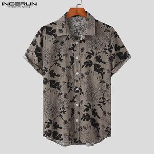INCERUN Summer Men's Short Sleeve Print Shirts Loose Tops