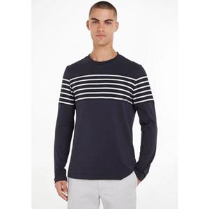 Tommy Hilfiger Rundhalsshirt PLACEMENT STRIPED LS TEE mit gestreiftem, feingestricktem Einsatz