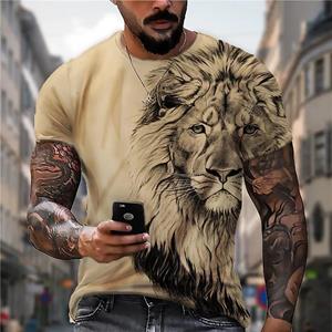 Kukebang 2023 katoenen zomer T-shirt mannen dierlijke leeuw 3d print mode korte mouw top micro elastische sport fitness t shirt voor mannen