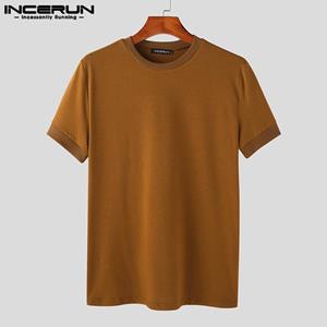 INCERUN Summer Men's Short Sleeve Solid Color Knitted Tops