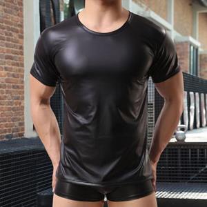 Manjianjing Faux Leather Top Chic Matte Surface Skin-touching Men Bodycon Tops Clubwear