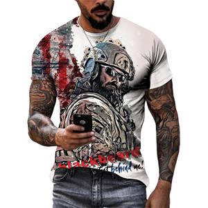 ETST WENDY 05 Summer Retro Sketch Military graphic t shirts For Men Fashion Personality Tough Guy vintage O-neck Short Sleeve cool T shirt Top