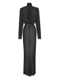 Saint Laurent draped-detail semi-sheer maxi dress - Zwart