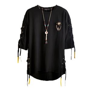 Super maller Korean Fashion Men`s Street Style Lace Punk Gothic Pullover Designer Steampunk Hem Hip Hop Sweatshirts Shirts Tees
