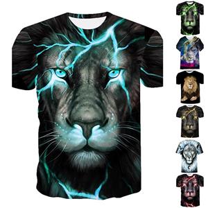 Happy Show New Summer Men's Fashion T-shirt Personality Lion Printed Men's T-shirt Top