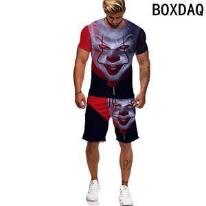 ETST WENDY 05 3D Horror Movie Skull Print Men Suit Funny Streetwear Personality Two Piece Set Big Size Men Summer Short Sleeve Tee Shorts Set