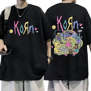 TENJINGE Trendy Korn Cartoon Rock Band Music Album T Shirt Men's Vintage Metal Gothic Oversized T-shirt Streetwear Summer Short Sleeve T Shirts