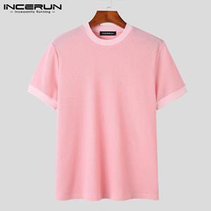INCERUN Men's Short Sleeve Round Neck Solid Color Casual Tee Tops