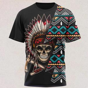 Exclusive 3D T-shirt Summer T Shirt Indian Skull 3D Printing Personality Casual Couple T-shirt O-Neck Pullover Short Sleeve Breathable Tops Tee shirt