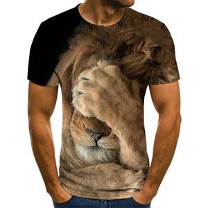 Baibao QIQI New Cool Lion Graphic 3D Men's T Shirt Unisex Fashion Animal Oversized Shirt O'Neck Breathable Short Sleeve Casual Tops & Tees