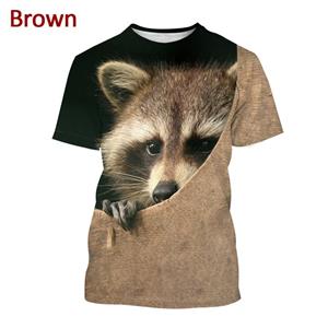 ETST 07 Fashion T-shirt cute animal raccoon 3D men's casual Harajuku print T short-sleeved summer men's shirt loose and comfortable