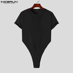 INCERUN Men Short Sleeve Crew Neck Leotard Underwear Slim Fit Jumpsuits