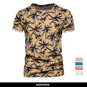 AIOPESON Men Fashion Hawaii Style T-shirts Men O-neck Casual High Quality Beach Mens T Shirt New Summer 100% Cotton Printed Top Tees Men