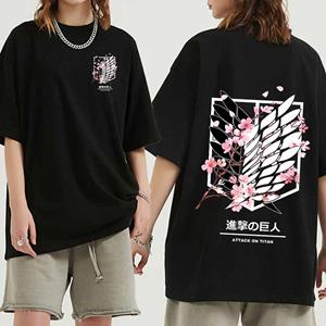 NEXT Urpretty7 Anime Attack on Titan T-Shirt Men Cotton Ackerman Mikasa Eren Jaeger Cherry Blossom Graphics Logo Clothes Tops Tees Camiseta