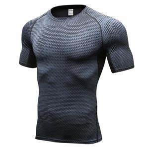 Samgo Mens Clothing Men's 3D three-dimensional printing fitness running training short-sleeved tight elastic sweat-wicking quick-drying clothes YEL4023