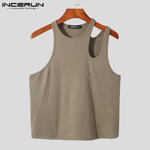 INCERUN Summer Fashion Design Irregular Shirts Mens Wear Slim Sleeveless Vest Casual Wear Bottoming Slim Tops S-5XL