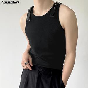 INCERUN White/Black Shirts Men Summer Slim Wear Sleeveless Tank Tops Fashionable Leisure Shirts S-5XL Vests