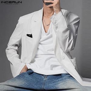 INCERUN Men Swing Neck Solid Color Casual Short Sleeved Tops