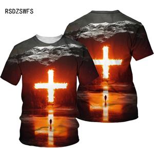Exclusive 3D T-shirt 3D Cross Print Heren T-Shirt O Hals T-Shirt met korte mouw Top Christelijke Stijl Herenmode Casual T-Shirt