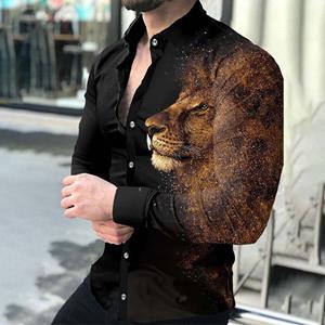 Trend Casual Shirt For Men Hoge kwaliteit Mode Casual Mannen Quick Dry Lion Bedrukt Shirt Micro Stretch Social Shirt Tops