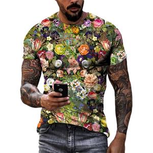 Chengyu Fashion Beautiful Personality Plant Flowers Unisex T-shirts Summer 3D Street Style Trend Men Round Neck Short Sleeve Print Tees
