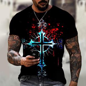 Muzi clothing Zomer heren T-shirt Cross Jesus 3D-print Street Fashion kleding oversized ronde hals premium stof plus maat