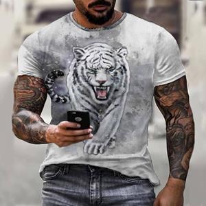Muzi clothing Beest Tiger Animal World Print Heren T-Shirt Top met korte mouw Mode Casual Oversized O-Hals Street Everyday Wear