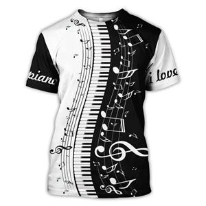 Muzi clothing 2022 3d Printed Piano Music Man's T-shirt Tees Summer Funny Harajuku Short Sleeve Musical Instrument Streetwear