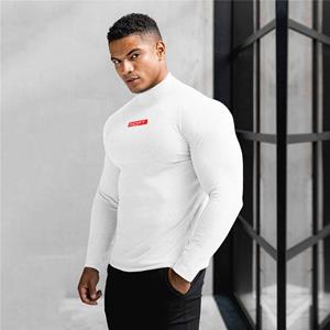 Muscleguys Men’s High-neck Slim Fit Sports Clothes Fitness Bodybuilding Breathable Long Sleeves Spring and Autumn T-shirts