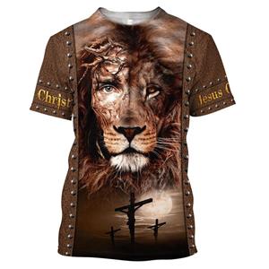 Xin nan zhuang Christian Catholic Jesus Men's 3D Print T-shirts Animal Lion Summer Loose Short Sleeve Harajuku Hip Hop Tops Tees