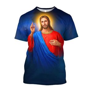 Baibao QIQI summer fashion 3D Christian Jesus Printed T-shirty Oversized God Faith Graphic Short Sleeve For Men Vintage Y2K Academia Aesthetic Clothing