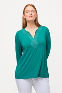 Ulla Popken Rundhalsshirt Shirt Stickerei Tunika-Ausschnitt 3/4-Arm