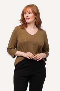 Ulla Popken Rundhalsshirt Shirt Paisley-Design Classic V-Ausschnitt 3/4-Arm