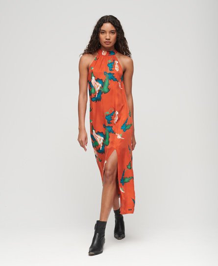 Superdry Vrouwen Maxi-jurk met Hoge Halslijn Rood