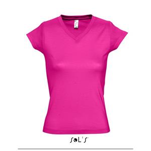 Sols Dames t-shirt V-hals fuchsia 100% katoen slimfit -