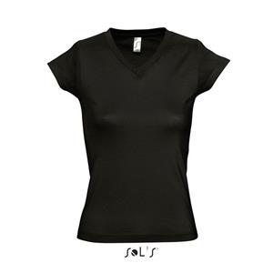 Sols Dames t-shirt V-hals zwart 100% katoen slimfit -